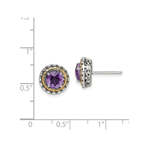 2.00 Carat (ctw) Amethyst Earrings in Sterling Silver with 14K Gold Accents